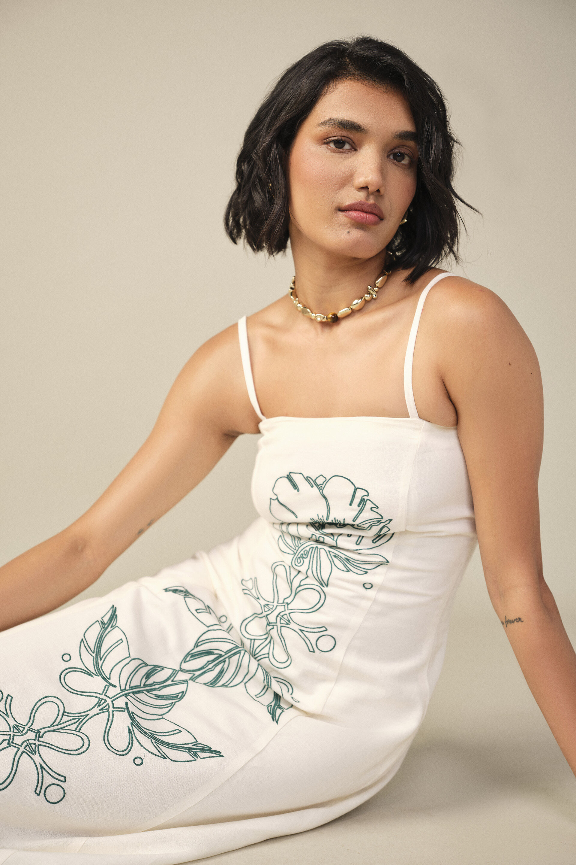 Embroidered Summer Dress in White, White, image 2